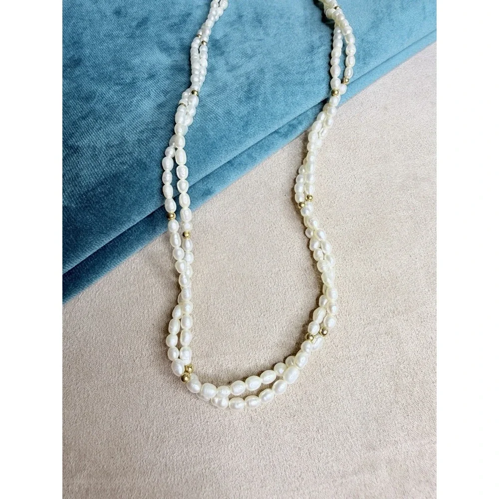 Vintage Avon Faux Pearl Necklace Double Strand Gold Tone Beaded‎